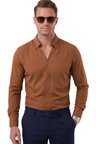 DeepSEA Açık Kahve Slim Fit Kolay Ütülenebilir Açık Dik Yaka Likralı Erkek Gömlek 2602615