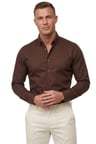 DeepSEA Kahve Slim Fit Likralı Kolay Ütülenebilir Gizli Düğmeli Erkek Gömlek 2602614