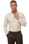 DeepSEA Krem Slim Fit Likralı Kolay Ütülenebilir Gizli Düğmeli Erkek Gömlek 2602614