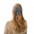 Woodycord  İçi Dolgulu Büyük Boy Çizgili Fiyonk Otomatik Toka - Bow toka