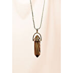 Kahverengi Akik Doğal Taşı Zincirli El Yapımı Tasarımlı Kolye Uç: 3,5 cm Zincir: 20 cm Kutulu