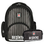 Beşiktaş 3 Bölmeli İnce Çubuklu Suni Deri Okul Çantası + Kalemlik