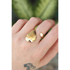 Pirinç Gold Renk Ayarlanabilir İri Bombeli Yüzük