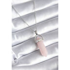 316L Çelik Gümüş Renk Pembe Taşlı Kadın Kolye