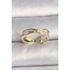 Pirinç Gold Renk Zirkon Taşlı Yıldız Detaylı Ayarlanabilir Kadın Yüzük