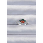 Pirinç Gümüş Renk Renkli Zirkon Taşlı Ayarlanabilir Karpuz Model Yüzük