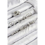 Pirinç Zirkon Taşlı Fiyonk Ve Kalp Model Gümüş Renk Kadın Yüzük Kombin Set