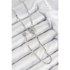 Pirinç Zirkon Taşlı Ezme Zincirli Madalyon Model Gümüş Renk Y Kolye