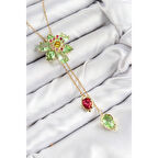 VIP Pirinç Zirkon Taşlı Çiçek Model Gold Renk Asansörlü Kadın Kolye