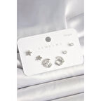 925 Ayar Gümüş Çivi Zirkon Taşlı Hilal Yıldız Model Kadın Küpe Seti