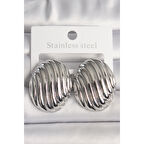 Pirinç Gümüş Renk İşlemeli Oval Model Kadın Küpe