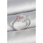 Pirinç Gümüş Renk Beyaz Mineli Pembe Zirkon Taşlı Çiçek Model Kadın Yüzük