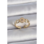 Pirinç Gold Renk Zirkon Taşlı İncili Kalp İşleme Detay Ayarlanabilir Kadın Yüzük