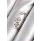 Pirinç Gümüş Renk Zirkon Taşlı Çiçek Model Kadın Yüzük