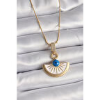 316L Çelik Gold Renk Zincir Zirkon Taş Detaylı Nazar Boncuk Göz Model Kadın Kolye