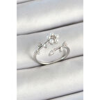 Pirinç İnci Detaylı Papatya Figürlü Zirkon Taşlı Gümüş Renk Ayarlanabilir Kadın Yüzük