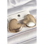 Pirinç Gold Renk İşlemeli Kalp Model Kadın Küpe