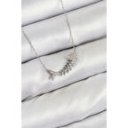 Pirinç Zirkon Taşlı Balık Kılçığı Model Gümüş Renk Kadın Kolye