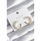 Pirinç Gold Renk Zirkon Taşlı Kadın Küpe