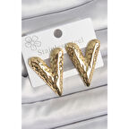 316 Çelik Gold Renk İşlemeli Kalp Model Kadın Küpe