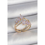 Pirinç Gold Renk Mor Damla Zirkon Taşlı Taç Model Kadın Yüzük