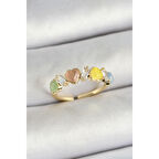 Pirinç Sıralı Kalp Figürlü Zirkon Taşlı Gold Renk Ayarlanabilir Kadın Yüzük