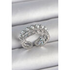 Pirinç Gümüş Renk 2'Li Sıra Zirkon Taşlı Ve İncili Ayarlanabilir Kadın Yüzük