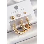 Pirinç Gold Renk Halka Model Zirkon Taşlı Topçuk Detay Kadın Küpe