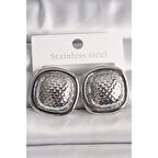 Pirinç Gümüş Renk İşlemeli Kare Model Kadın Küpe