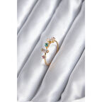 Gold Renk Zirkon Taşlı Renkli Zirkon Taşlı Kadın Yüzük