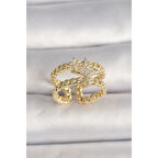 Pirinç Gold Renk 2'Li Zincir Zirkon Taşlı Yıldız Figür Kadın Yüzük