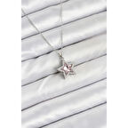 316L Çelik Zincir Gümüş Renk Pembe Taşlı Yıldız Model Kadın Kolye