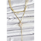 Pirinç Gold Renk Zirkon Taşlı Papatya Model Detaylı 3'lü Kombin Y Kadın Kolye