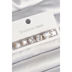 316L Çelik Gold Renk Kare Zirkon Taş Model Kadın Küpe Seti