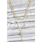 Pirinç Gold Renk Güneş Model Detaylı 3'lü Kombin Y Kadın Kolye