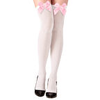 Pembe Fiyonklu Beyaz Jartiyer Çorabı