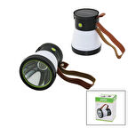 2İN 15W+360°SMDEL FENERİ SOLAR- USB ŞARJ POWERBANK 500LM IŞIK AYARI FLAŞÖR SUNİ DERİ KULP PT-8151 (5365)