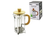 FRENCH PRESS METAL KAFES - BAMBU SAP BAMBU KAPAK 600ML CAM BİTKİ SÜZGEÇİ (5365)