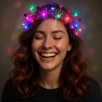 Kalp Püsküllü Gece Parıltısı 3 Modlu LED&amp;apos;li Işıklı Taç Fuşya Renk (5365)