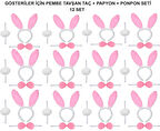Pembe Tavşan Kostüm Seti – Taç, Papyon, Ponpon (12’li Paket) (5365)