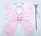 Toz Pembe Renk Kelebek Kanadı Tacı ve Sopası 50x37 cm (5365)