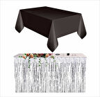 SİYAH MASA ÖRTÜSÜ VE GRİ MASA ETEĞİ