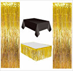 4 PARÇA SİYAH MASA ÖRTÜSÜ, GOLD MASA ETEĞİ, 2 ADET GOLD ARKA FON