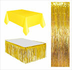 3 PARÇA SARI MASA ÖRTÜSÜ, GOLD MASA ETEĞİ, GOLD ARKA FON