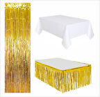 3 PARÇA BEYAZ MASA ÖRTÜSÜ, GOLD MASA ETEĞİ, GOLD ARKA FON