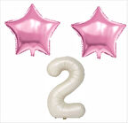 2 YAŞ BEJ RENK FOLYO BALON, 2 ADET PEMBE YILDIZ FOLYO BALON