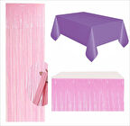 Mor Masa Örtüsü, Pembe Masa Eteği, Pembe Arka Fon 