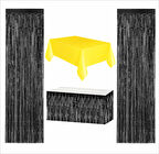 Sarı Masa Örtüsü, Siyah Masa Eteği, 2 Adet Siyah Arka Fon