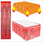 Taraftar Sarı Kırmızı Masa Örtüsü, Kırmızı Masa Eteği, Kırmızı Arka Fon