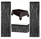 Siyah Masa Örtüsü, Siyah Masa Eteği, 2 Adet Siyah Arka Fon